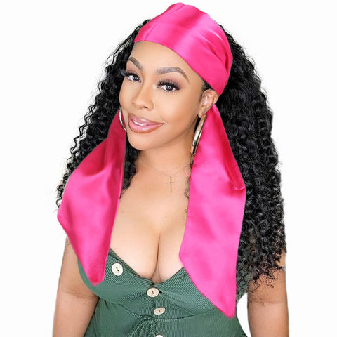 Leeven 1 Pcs Pink Wig Grip Band Silky Satin Edge Laying Scarves For Women Satin Wrapping Scarf for Lace Frontal Wigs Non Slip Hair Wrap Headband For Makeup Facial Sport Yoga 4.5"x54"