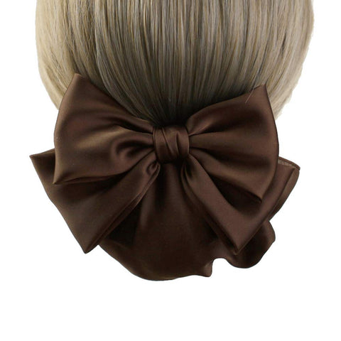Women Hair Clip,Ribbon Barrette With Net Chignon,Professional Hair Bun Cover, Black Bun Cover Hair Tie, Barrettes Net Snood Hairnet Bow Bow-knot Decor Hair Clip Hairnetï¼ŒBrown