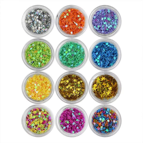 12 Color Five Star Sequins: Minejin Nail Art Glitter Sequins Five Star 3D DIY Manicure Decals Decoration 12 Colors