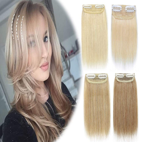 Clip in Remy Hair Piece Human Hair Invisible Hairpin Hairpiece for Women with Thinning Hair Bald Patch 12 inch Hair Cushion Straight Remy Hair for Adding Volume 1 piece Lightweight Ash Blonde #24