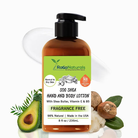 RaGaNaturals Soo Shea Fragrance Free Hand and Body Lotion, Natural, Shea Butter, Argan and Avocado Oil, Vitamin E, Ultra Hydrating, Moisturizing, Chemical Free, Help Dry Flaky Skin, 8 fl oz