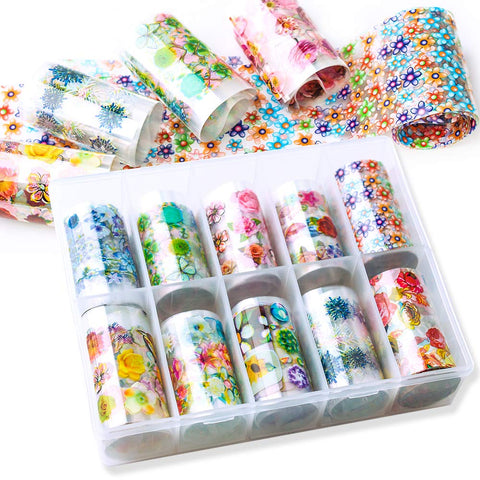 SILPECWEE 10 Rolls Foil Nail Transfer Stickers Starry Sky Star Flower Design Nail Wraps Decals Manicure Decoration (1.57inchesÃ—39.4inches)