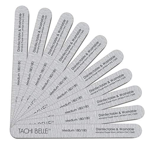 Tachibelle 10 Pcs Premium JAPAN Abrasive 180/180 Fine Disinfectable Washable Zebra Perfect Files for Natural Nails