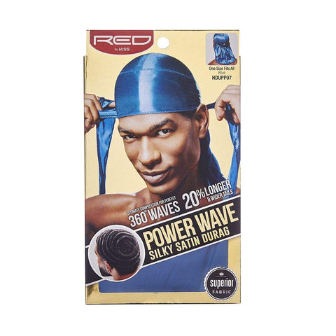 Red Kiss Blue: Red By Kiss Power Wave Silky Satin Durag Extra Long Tails, Blue