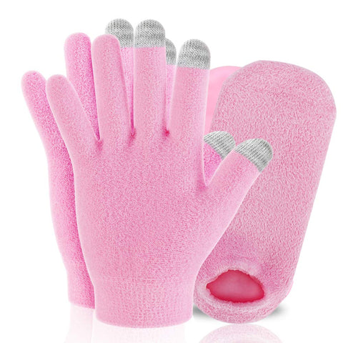 Codream Touch Screen Moisturizing Spa Gloves and Socks Set Gel Gloves and Socks Heal Eczema Cracked Dry Skin for Repair Treatment (Fuzzy Pink)