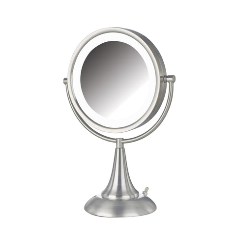 Jerdon HL8510NL 8.5-Inch Tabletop Two-Sided Swivel LED Lighted Vanity Mirror with 8x Magnification, Nickel Finish