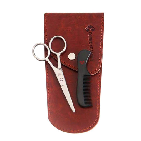 Beard Scissors Small and Comb with Case - Kit for Men Gift Set - for Trimming, Grooming, Cutting.