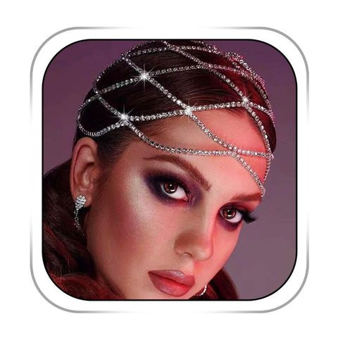 Fdesigner Rhinestone Head Chain Jewelry Silver Gatsby Cap Headpieces 1920s Flapper Headchain Belly Dance Cleopatra Women Hair Accessories, Free Size, Metal