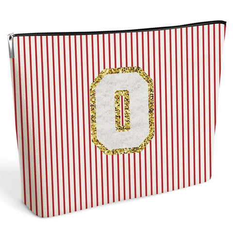 DETIHO Initial Letter Makeup Bag, Cosmetic Bag, Makeup Bag with Chenille Letter Patch, Colorful, O