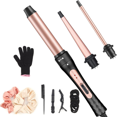 JAETON 3 in 1 Curling Wand Iron, Hair Curling Wand Set Include 0.75-1"Conical Curling Iron, 1.25"Large and 0.35"Thin Curling Wand Interchangeable Ceramic Barrel Hair Curler Set for Short & Long Hair