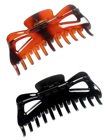 ACCGLORY Large Plastic Hair Clips for Women Thick Hair (Butterfly-Black+Amber)