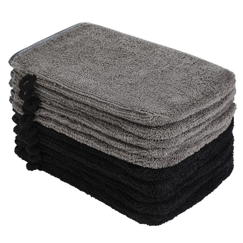 PHOGARY 10 Pack Microfiber Body Wash Mitts, Soft Face Mitten, Bath Spa Cloth, Reusable Makeup Remover Mitt Gloves, European Style Wash Cloth,6Ã—8inch, Black and Grey