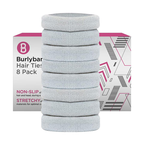 Burlybands Large Hair Ties for Thick Heavy or Curly Hair. No Slip No Damage Seamless Ponytail Holders Scrunchies Sports Thick Hair Ties. Women's Hair Elastics-Bands (Lt Gray 8 Pcs)