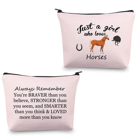 Horses Gifts for Girls Horse Makeup Bag Just a Girl Who Loves Horses Lover Gifts Horses Cosmetic Bag Zipper Pouch Travel Bag Pencil Case Organizer Storage (Just a Girl Who Loves Horses Pink)