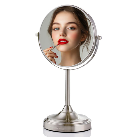 Ovente Tabletop Makeup Mirror 7 Inch Dual Sided 1X 7X Magnification Nickel Brushed (MNLCT70BR1X7X)