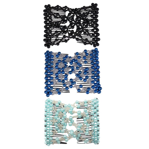 Casualfashion Hair Accessories Casualfashion Pack of 3 Awesome Ez Stretching Combs, Hand-beaded Double Combs Hair Clips for Women Girls