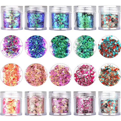 Onwon 10 Boxes Chunky Glitter Makeup Set. Colorful Mixed Cosmetic Glitters Flakes for Eye Shadow Body Nail Face Lips Hair Iridescent Flakes Cosmetic Paillette Sparkles Slime Supplies Powder Sequins