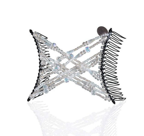 HairZing Hair Combs with Elastic by Double Comb for Thick Cy Kinky Put Your Up in Seconds No Damage Creases or Pain (Double Cross Crystal Medium)