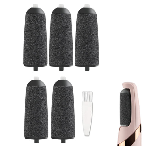GOMINYUF 5 Pack Black Coarse Replacement Roller Refills Compatible with Finishing Touch Flawless Pedi Electric Tool File include a cleaning brush