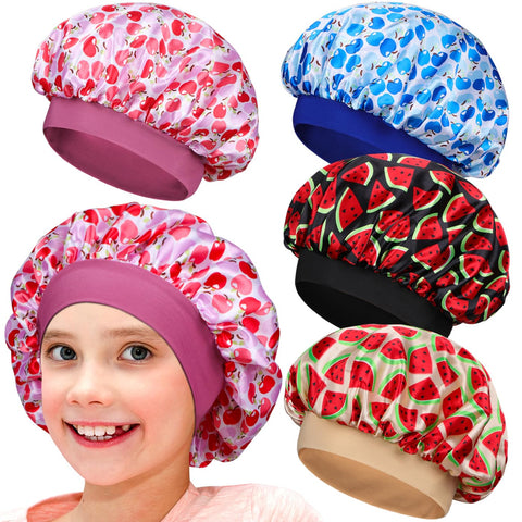 Wimnkuv 4 Pieces Silky Satin Bonnet for Kids, Soft Kids Sleeping Bonnets with Elastic Wide Band Kids Hair Bonnet for Girls Multicolor, Multicolor, One size, Multicolor, One size