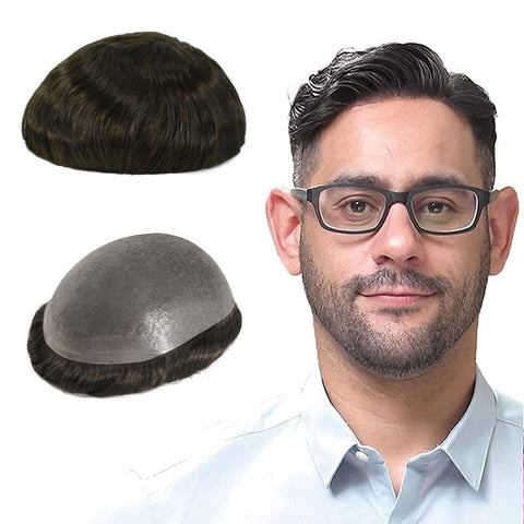 ATS1C3 : Lordhair Real Human Hair Men's Toupee 3# Hair Color