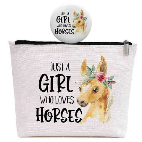 Horses Gifts for Girl Horse Lovers, Birthday Gift for Girl Best Friend Sister Daughter Granddaughter, Horse Accessories, Animal Lovers Makeup Bag Zipper Purse, Just A Girl Who Loves Horses