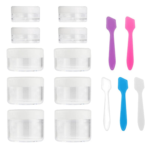 Accmor 10 Pieces Makeup Travel Containers with Lids 3/5/10/15/20 Gram Size Cosmetic Jars with 5 Pieces Mini Spatulas for Gift(White Color)