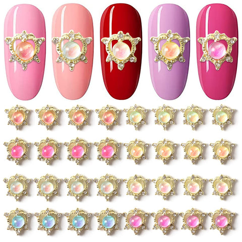 SILPECWEE 32pcs 3d Nail Charms Gold Charms for Nails Design Nail Gems Glass Nail Crystals Gold Nail Jewelry Nail Decorations Acrylic Nails Manicure DIY Craft