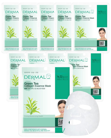 Dermal Korea Collagen Essence Facial Mask Sheet - Green Tea (10 Pack)