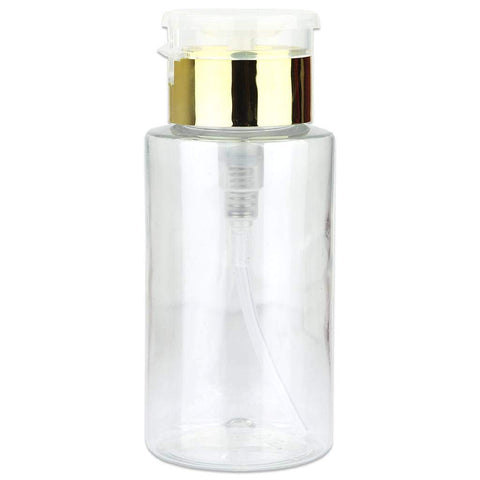 Stainless Gold Lid - Unlabeled: Pana 7 Oz Professional No-Labeled Push Down Liquid Pumping Bottle Dispenser (Stainless Gold Lid - Unlabeled)