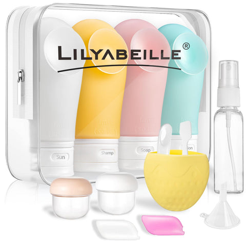 LilyAbeille Travel Size Bottles for Toiletries 14 Pack TSA Approved Travel Containers Leak Proof Silicone Squeezable Travel Refillable Tubes Travel Accessories for Shampoo Lotion (BPA Free) (3floz)