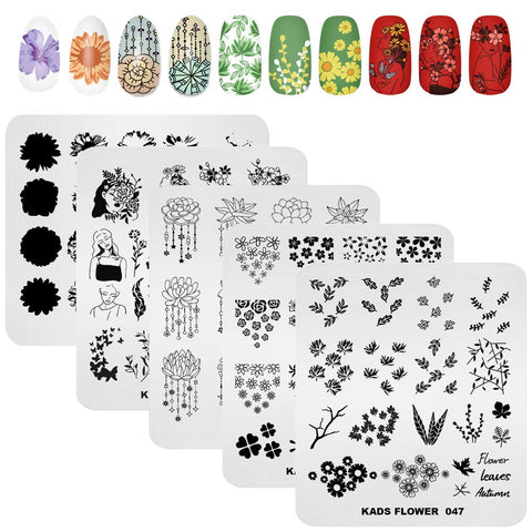 KADS 5pcs Nail Stamp Plates set Nails Art Stamping Plate Leaves Flowers Animal Nail plate Template Image Plate