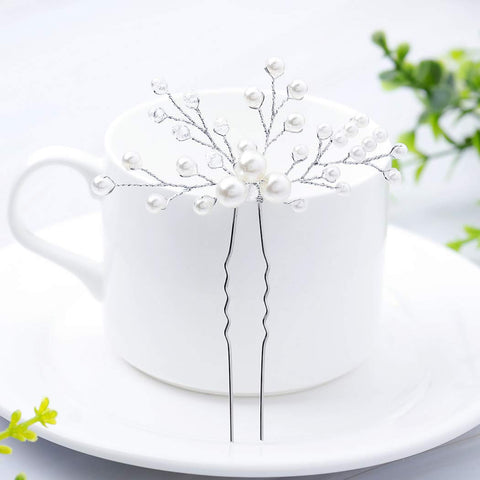 Artio Bride Wedding Pearl Hair Pins Girls Bridal Hair Accessories Hair Piece for Women and Girls 2PCS (Silver)