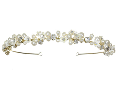 SAMKY Faux Pearl Flower Crystal Headband Bridal Wedding Tiara - Gold Plating T1209