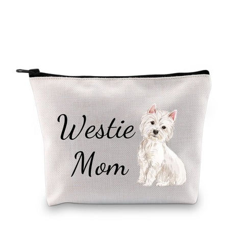 G2TUP Westie Lover Gift Westie Mom Makeup Bag West Highland Terrier Dog Owner Cosmetic Bag Dog Mom Pet Lover Gift Zipper Travel Bag, Westie Mom White Bag