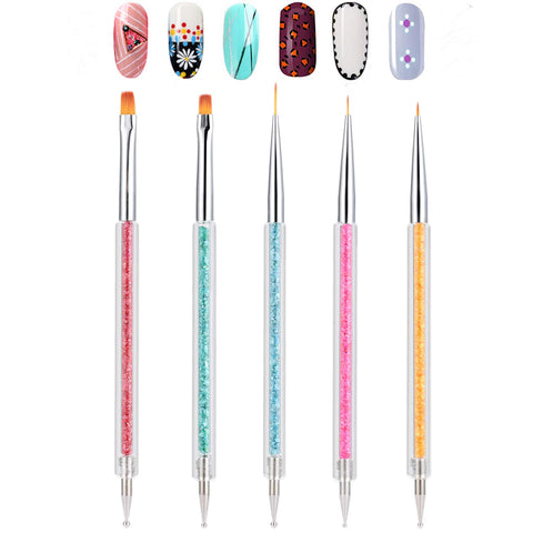 Doubel Ended Nail Art Brushes, TEOYALL 5 PCS Nail Dotting Pen Liner Brush Nail Art Point Drill Drawing Tools Set