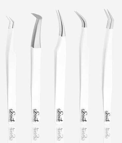 SIVOTE Eyelash Extension Tweezers for Classic & Volume Lashes, 5-Pack, White