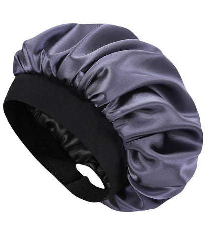HAT HUT Satin Bonnet Sleep Cap for Women Hair Bonnet for Curly Natural Hair Sleeping, Adjustable Wide Band, Double Layer (DARK GREY)