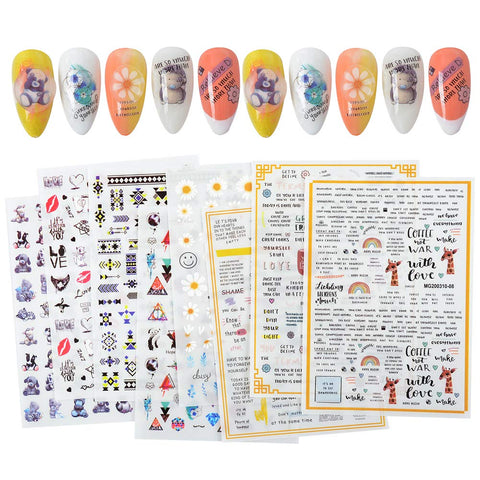 MEILINDS 8pc Nail Art Flower Bear Letter Design Decals Sticker DIY Nail Art Manicure Transfer Tips