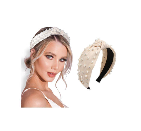 Pearl headband for Women Knot White Fashion Embellished Top Knotted Hairband ladies Twist Bohemian Hair accessories for Girls