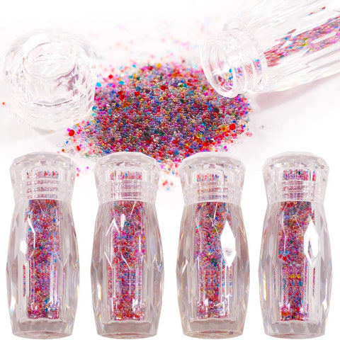 Hisenlee 4 Bottles Rhinestone Micro 3D Glass Nail Caviar Beads and Diamonds Pixie Crystals For Nail Art Decoration (CKA184-1 mix)