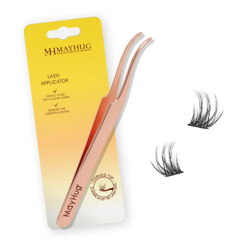 Lash Applicator Tool Mayhug Individual Lash Tweezers for Eyelash Extensions Tweezer Professional Curved Eyelash Applicator Tool Stainless Steel DIY Cluster Lash Applicator at Home (Rose Gold S)