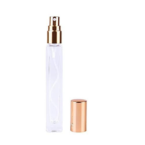 AKOAK 2 Pcs 10 ml (0.34 oz) Spray Square Glass Bottle Gold and Silver Black Shower Toning Moisture Bottle Travel Perfume Fitting Containers (Glod)