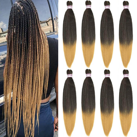 24 -(8Packs), T1B/27# : Befunny 8Pieces/Lot 24Inch Pre Stretched Braiding Hair Professional Easy Braid Crochet Hair Ombre Human Hair for Braids/Twist Itchy Free Yaki Perm Straight Syntheti