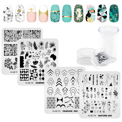 KADS Nail Stamping Plate Nail Stamp Template Stamper Scraper Set French Nails Summer Flower Flamingo Rose