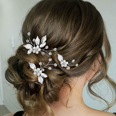 Asooll Bride Wedding Hair Pin Silver Flower Bridal Headpiece Rhinestone Crystal Hair Accessories for Women and Girls