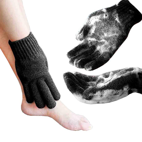 Exfoliating gloves Hydro Full body Wash to cleanse Scrub glove by MIG4U - Shower,Bath,Home spa - Dead skin cell remover for deep cleansing and a healthy looking (Heavy, 1 pair) (L size plain, Black)