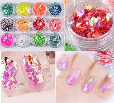 GBSTORE 12 Boxes/Set Nail Sequins Colorful Nail Rhinestones Studs Nail Glitter Sticker Decals 3D Nail Art Design, for Nail Art,Crafts, Eyes Makeup DIY Decoration (Ultra-Thin Irregular Sticker)