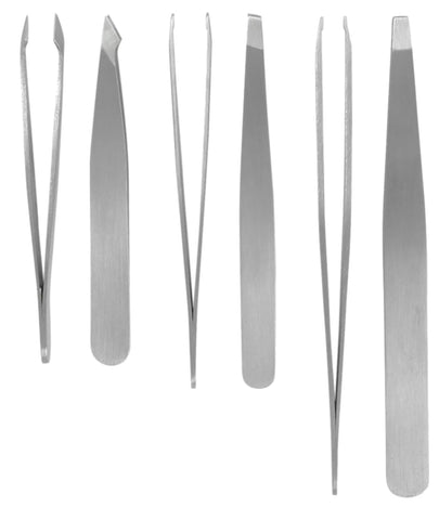 Iconikal Brushed Stainless Steel Tweezer Set, 3 Types, 12-Pack