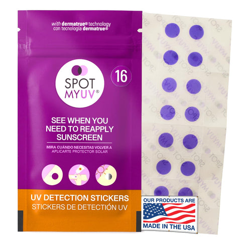 SPOTMYUV 16-Pack UV Stickers for Sunscreen with Patented Dermatrue SPF Sensing Technology